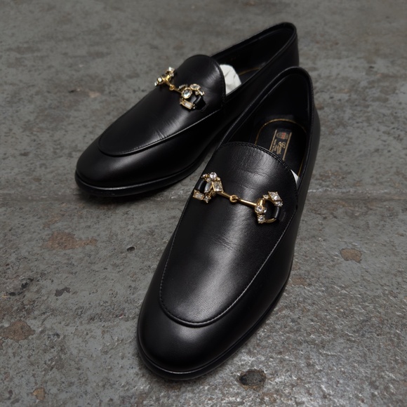 BNWT  Gucci Jordaan crystal-embellished classic horsebit leather loafers 37.5 - Picture 1 of 10